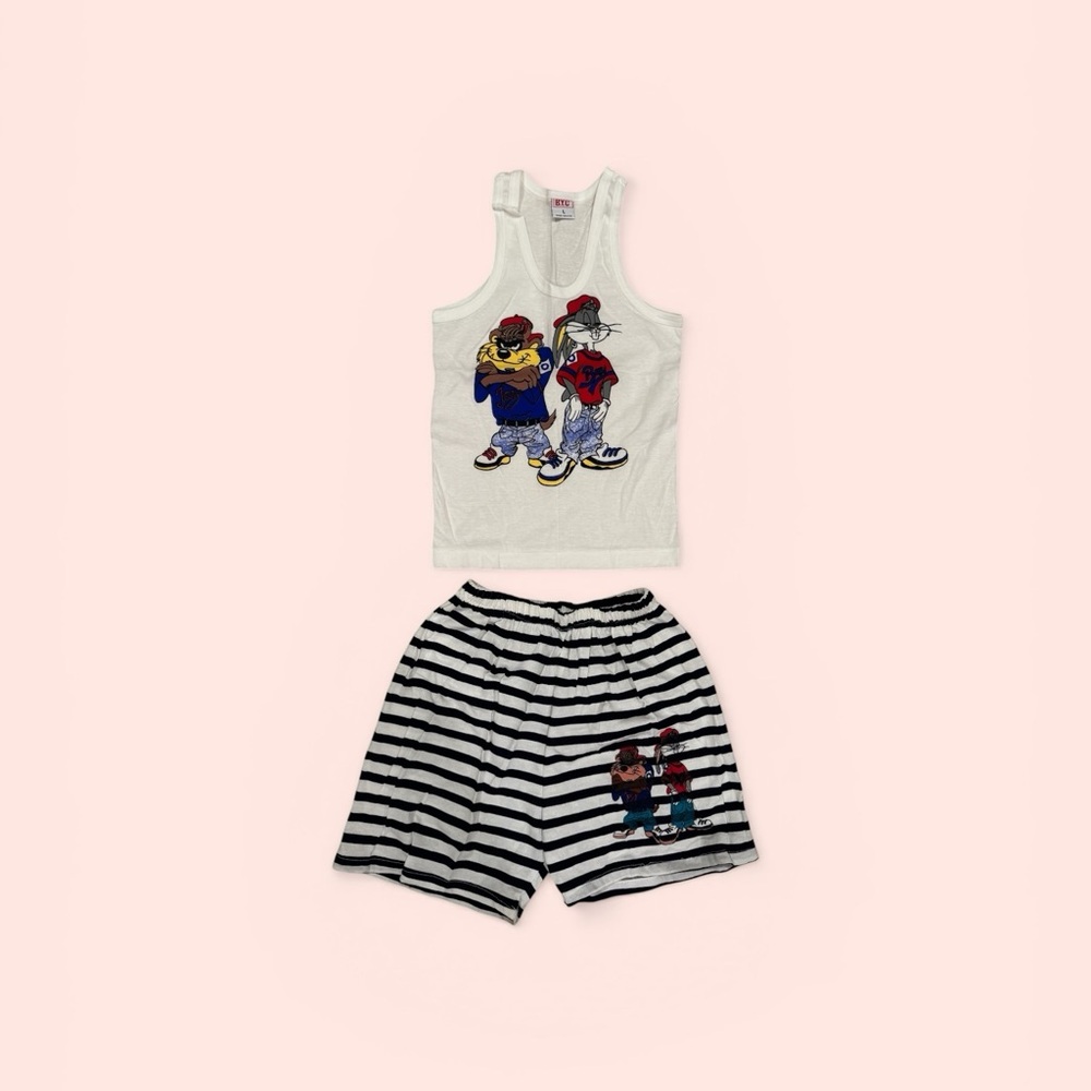 Kids White Tank and Black-White Striped Shorts Matching Set